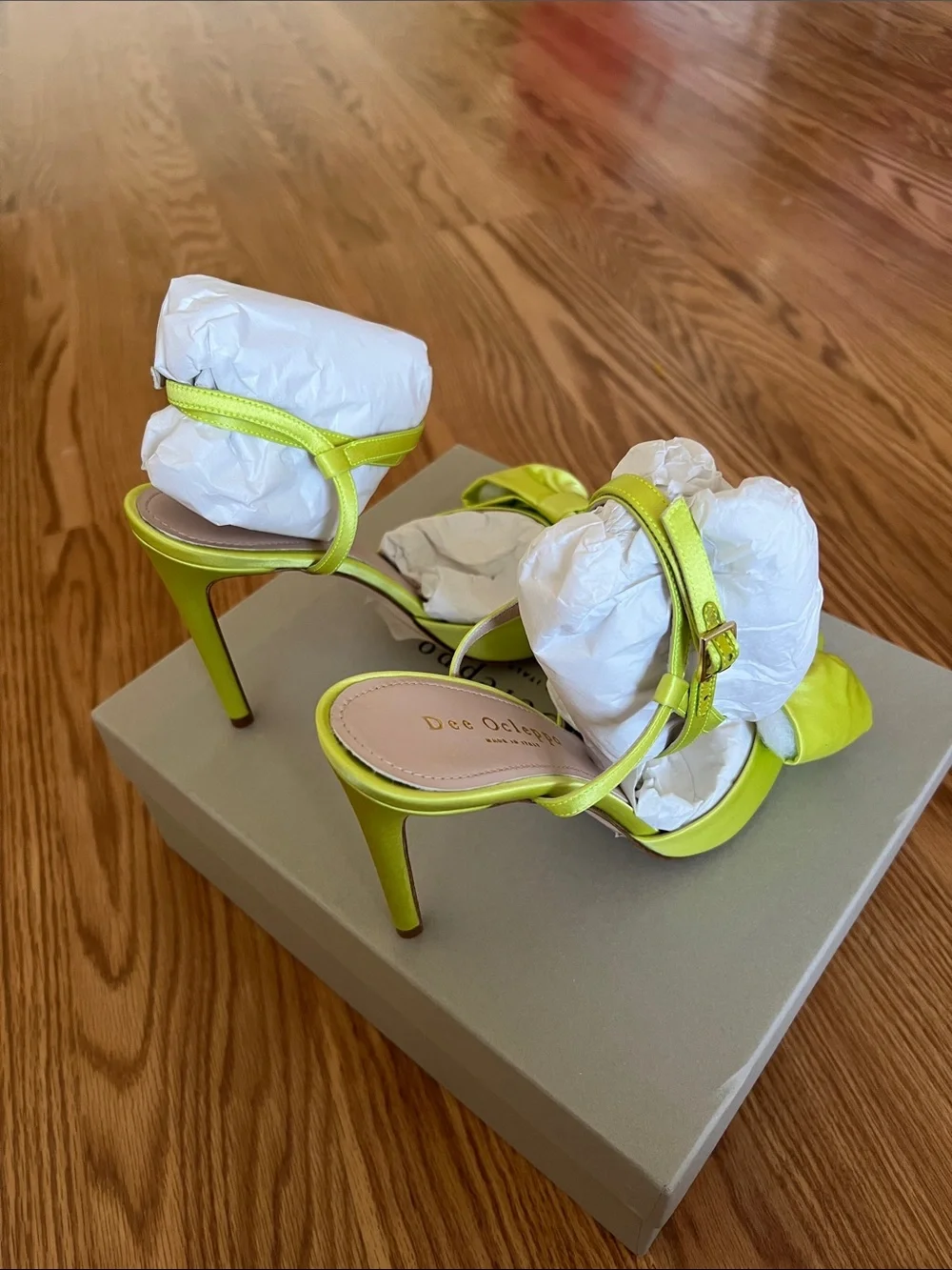 Dee Ocleppo Bow Slingback Pump Lime Satin Heels